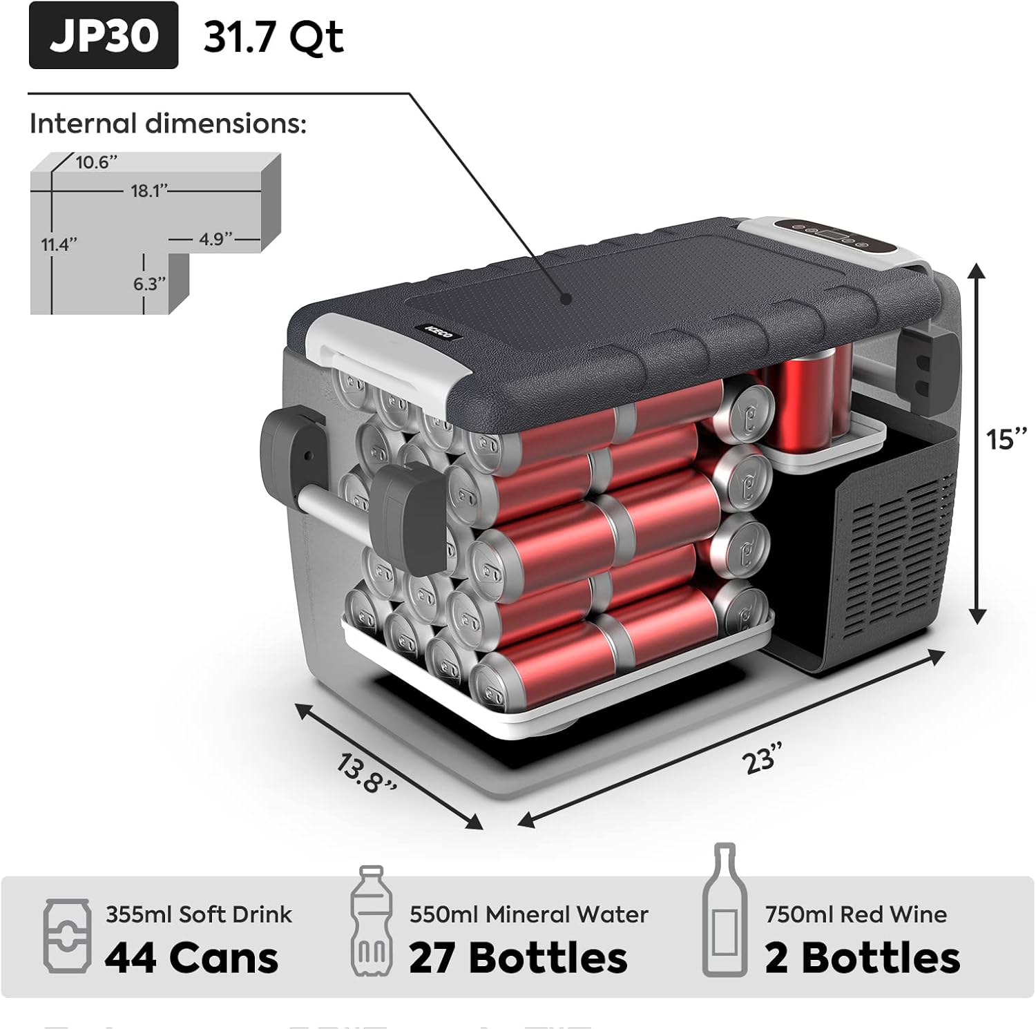 ICECO JP30 Portable Refrigerator, 12V Car Fridge Freezer, 31 Liters Compact Refrigerator with Secop Compressor, for Car & Home Use, 0℉～50℉, DC 12/24V, AC 110/240V