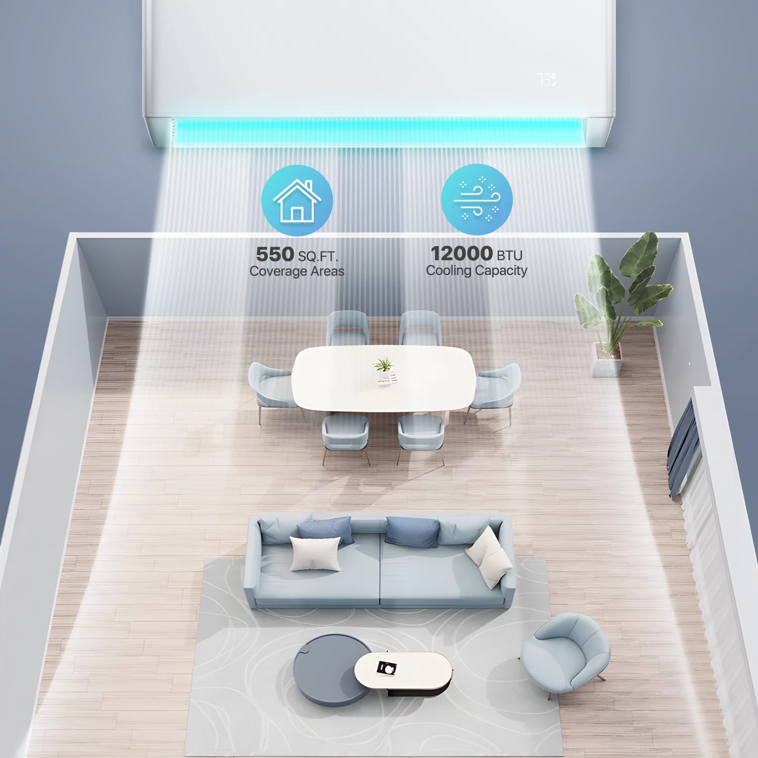 mollie 12000 BTU 22 SEER Mini Split Air Conditioner & Heater with WIFI , Wall-Mounted AC Unit Cools Rooms up to 550 Sq.Ft, Energy Efficient Inverter AC with Heat Pump, White
