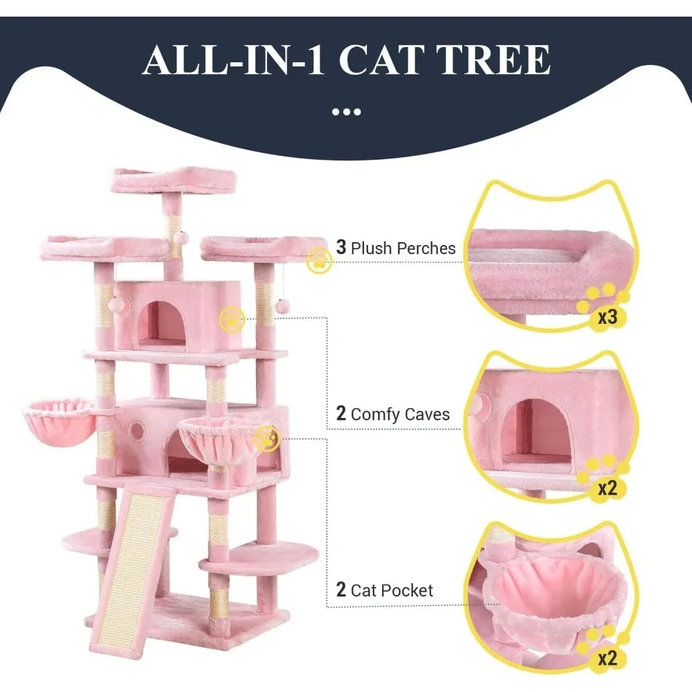 68 Inches Multi-Level Large Cat Tree for Indoor  Climbing Tree With  Condo  Perches Scratching Post Things for Cats Pet - Curated Treasures Market