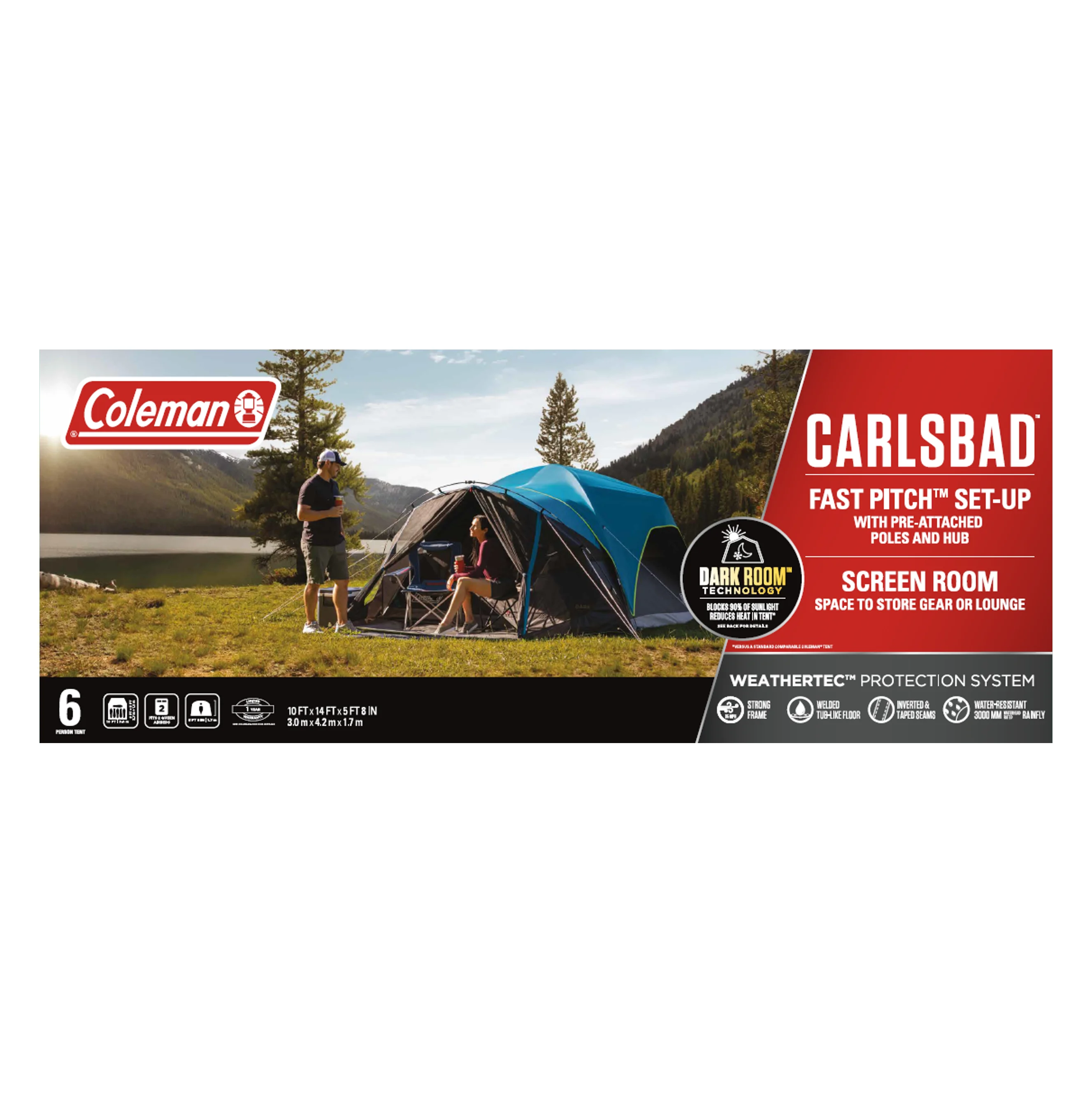 Coleman 6-Person Carlsbad Dark Room Dome Camping Tent with Screen Room