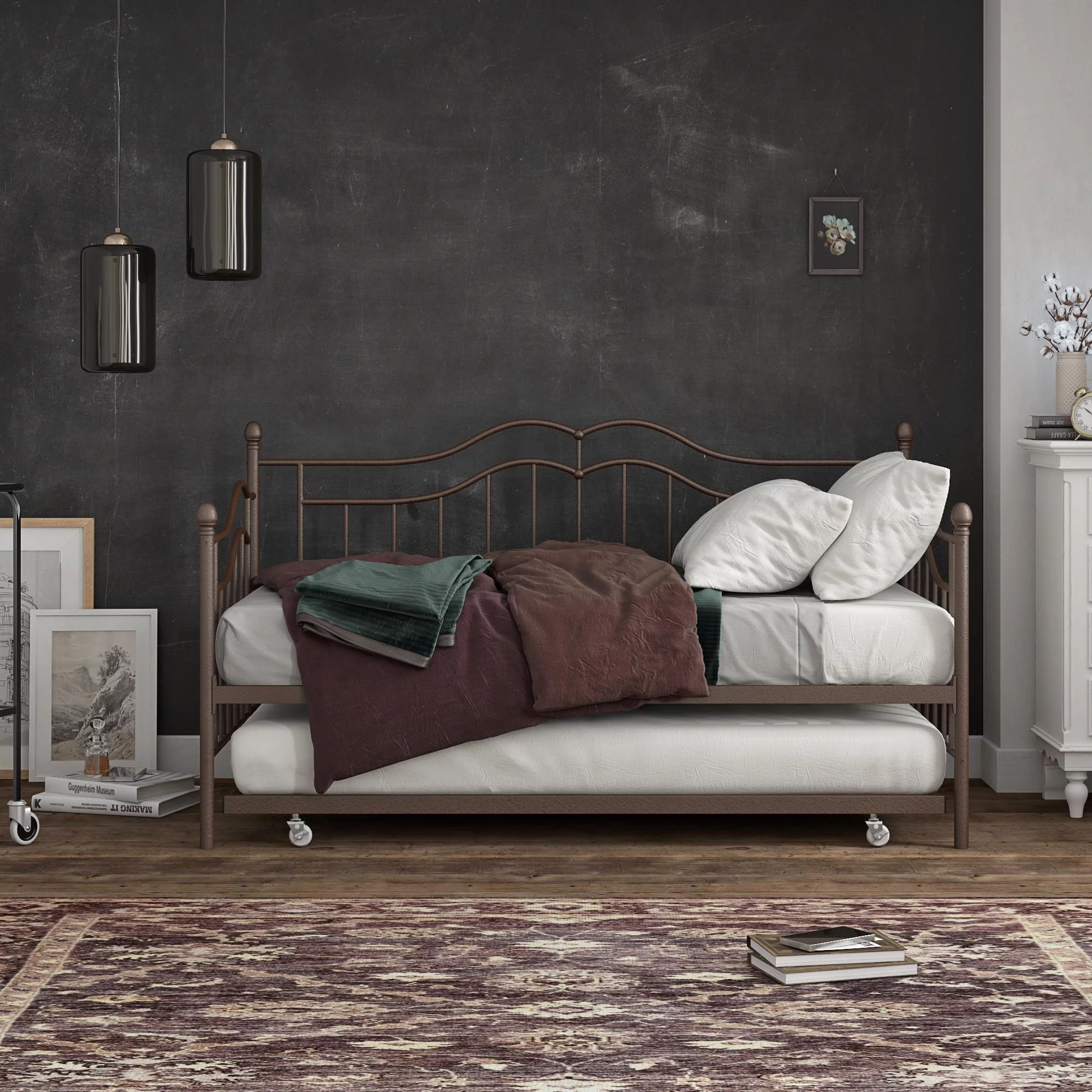 Desert Fields Tokyo Metal Daybed And Trundle, Twin/Twin Size Frame, Bronze