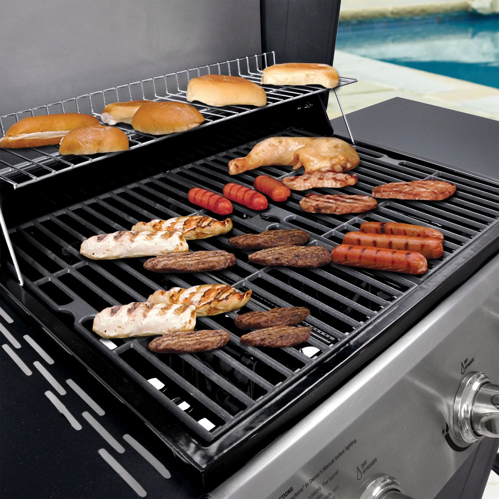 Grill Boss 4-Burner Gas Grill w/ Side Burner, Cover, and Side Shelves
