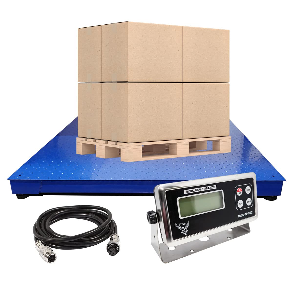 PEC TOOLS Industrial Floor Scale/Pallet Scale with New Indicator for Heavy Duty Weighing or Shipping Use, Capacity/Accuracy 5000 x 0.5lb (48x48)