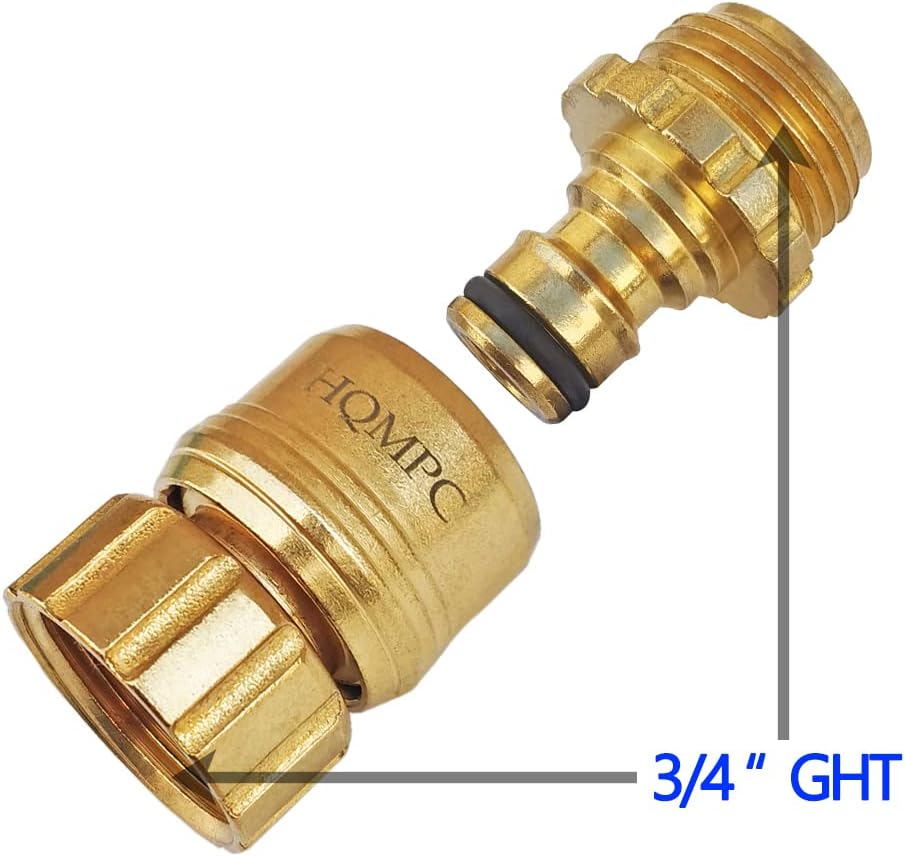 HQMPC Lead Free Garden Hose Quick Connect Brass Hose Quick Connect Quick Release Hose ConnectorWater Hose Connectors 3/4" GHT (6 Sets) Pack of 2