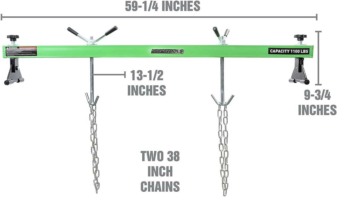 OEMTOOLS 24950 1100 Lb. Engine Support | Engine Hoist for Home Garages & Mechanics | Keeps Engine Stable & Lifted While You Work on Subframe, Transmission, & More | Two Engine Lift Chains Included