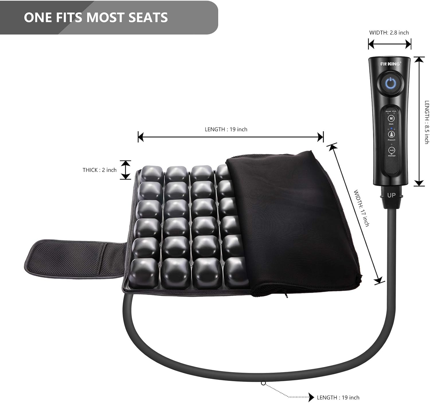 FIT KING Inflatable Air Seat Cushion with Rechargeable Controller for Desk Chair and Car Seat, Adjustable Pressure Relief Wheelchair Cushion with Massage Function, Relieve Pressure Sore, Sciatica