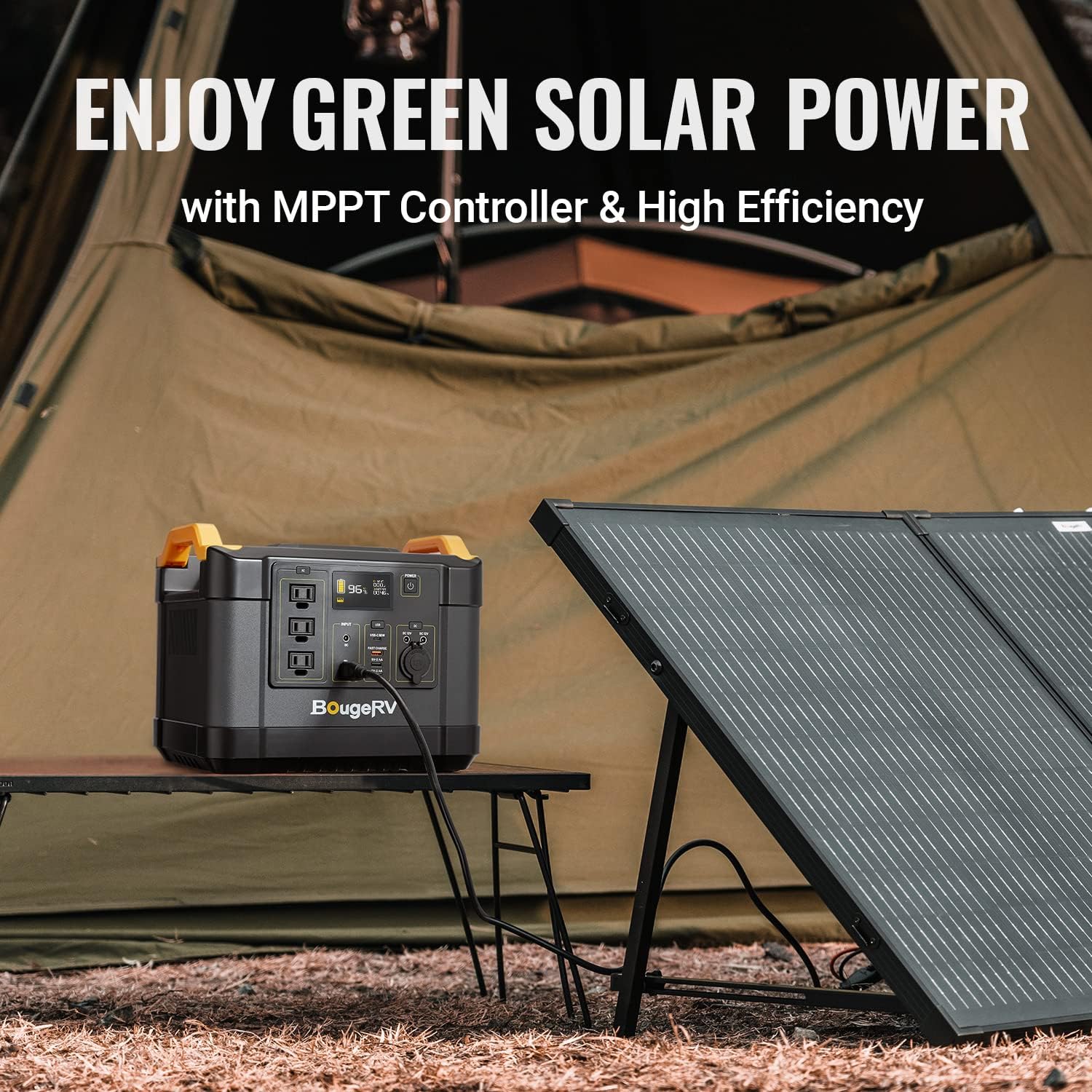 BougeRV Portable Power Station 1200W, 1100Wh Solar Generator, 1500 Cycles Lithium Battery Backup Power Supply, 3x110V/1200W Pure Sine Wave AC Outlet for Outdoor, Camping, Emergency, Refrigerator, CPAP