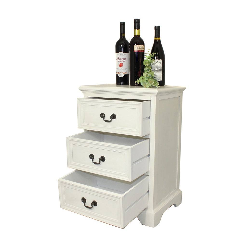 Casa Cortes Hand-painted 3-drawer Antique White Solid Wood Night Stand