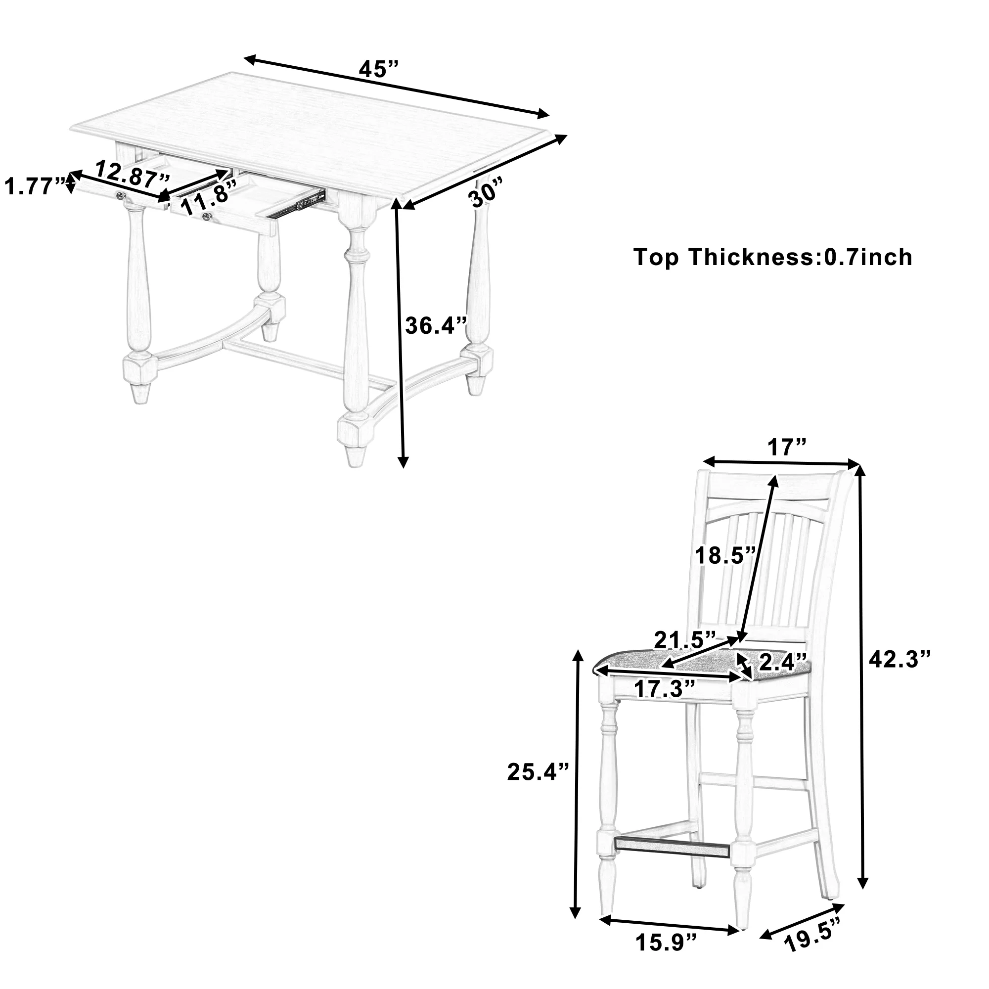 Churanty Farmhouse 5 Pieces Wood Counter Height Dining Table Set for 4,Kitchen Rectangle Table with Storage Drawers and 4 Upholstered Chairs, Espresso - Curated Treasures Market