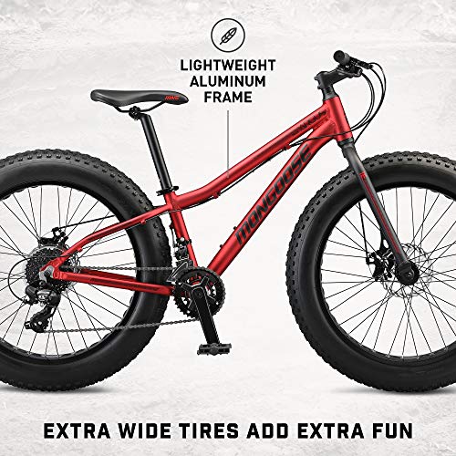Mongoose Argus Trail or ST Fat Tire Mountain Bike, 20, 24 or 26 Inch Bike for Kids and Adults, 7 or 16 Speed, Aluminum or Steel Frame, Knobby Mountain Fat Tires, Mechanical Disc Brakes
