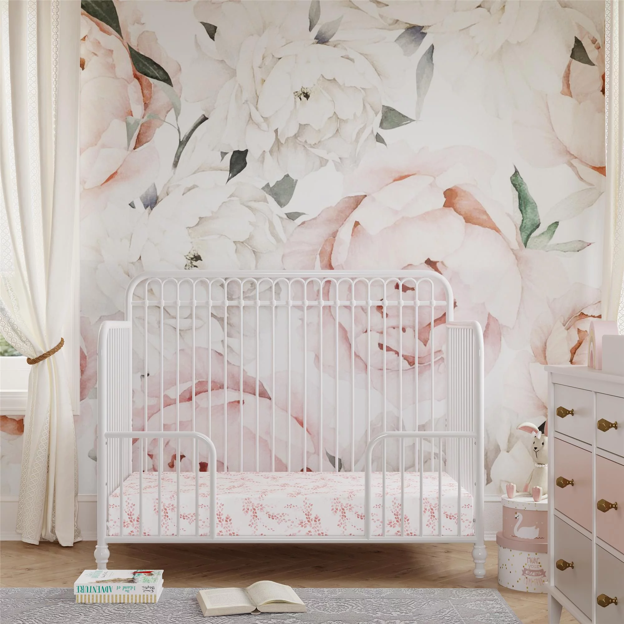 Little Seeds Ivy 3-in-1 Convertible Metal Crib, Off White - Curated Treasures Market