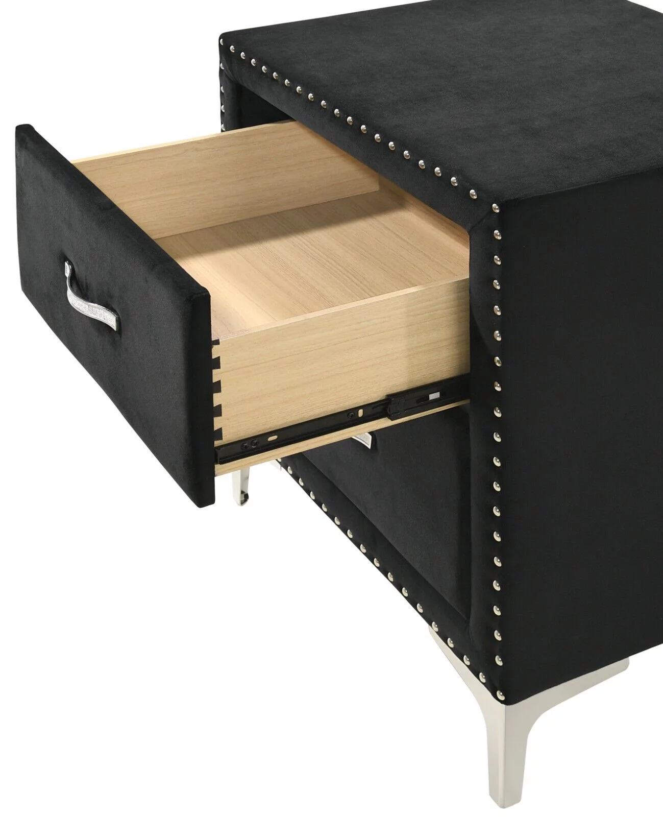 Modern Glamourous 6pc King Size Bed Dresser Mirror Nightstands Chest Bedroom Set Black Velvet Upholstery Furniture