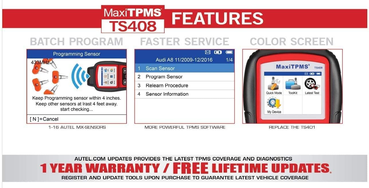 Autel MaxiTPMS TS408 All System TPMS Program Diagnostic Relearn Tool,Tire Pressure Monitor Sensor Activation,Key Fob Testing with Lifetime Update,MX-Sensors Advanced TS401