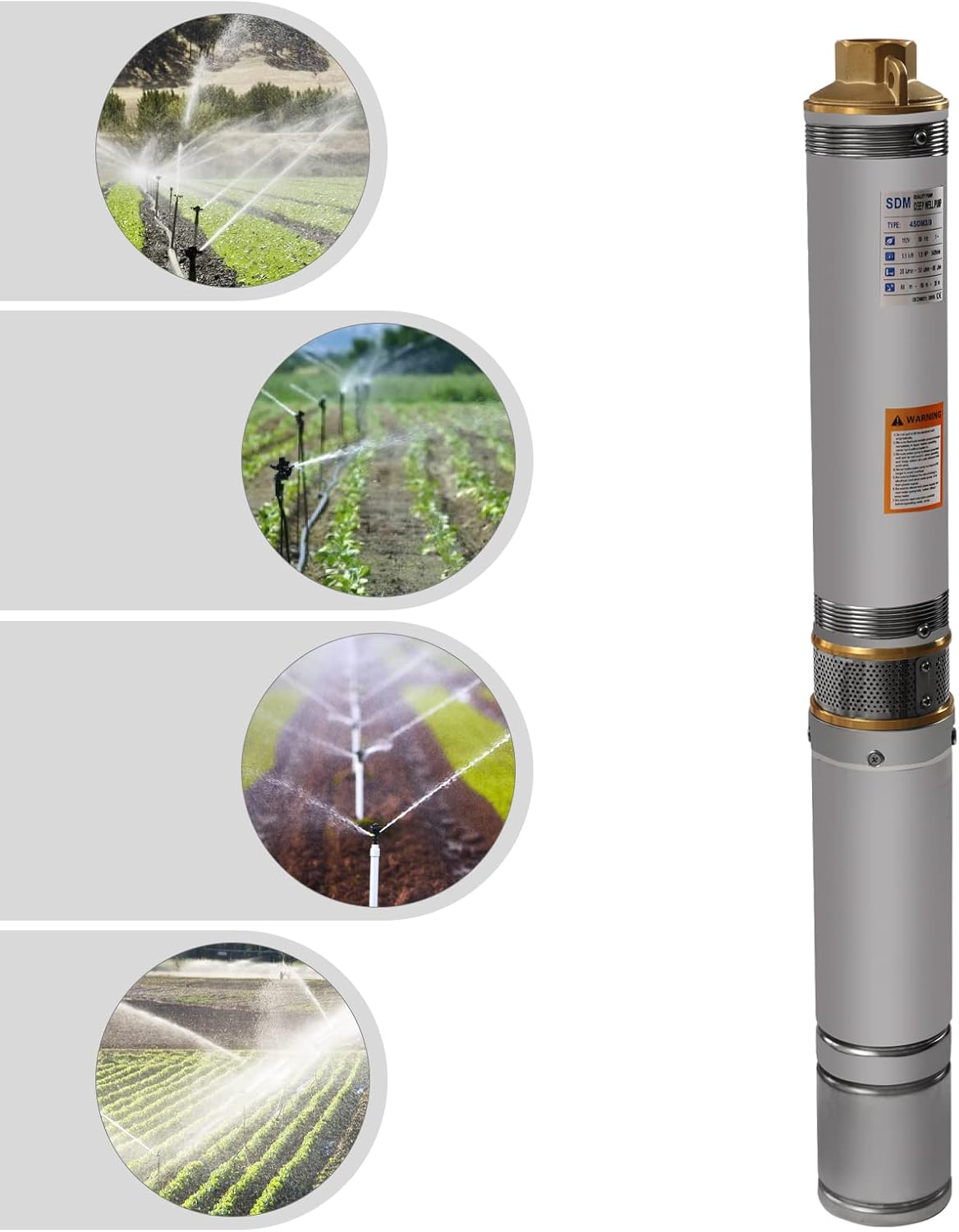 Deep Well Submersible Well Pump, 3.8" OD Pipe, 110V/60HZ 1.1KW 1.5HP, 1" Outlet Stainless Steel Submersible Bore Well Pump with Control Box for Industrial Irrigation Home Use