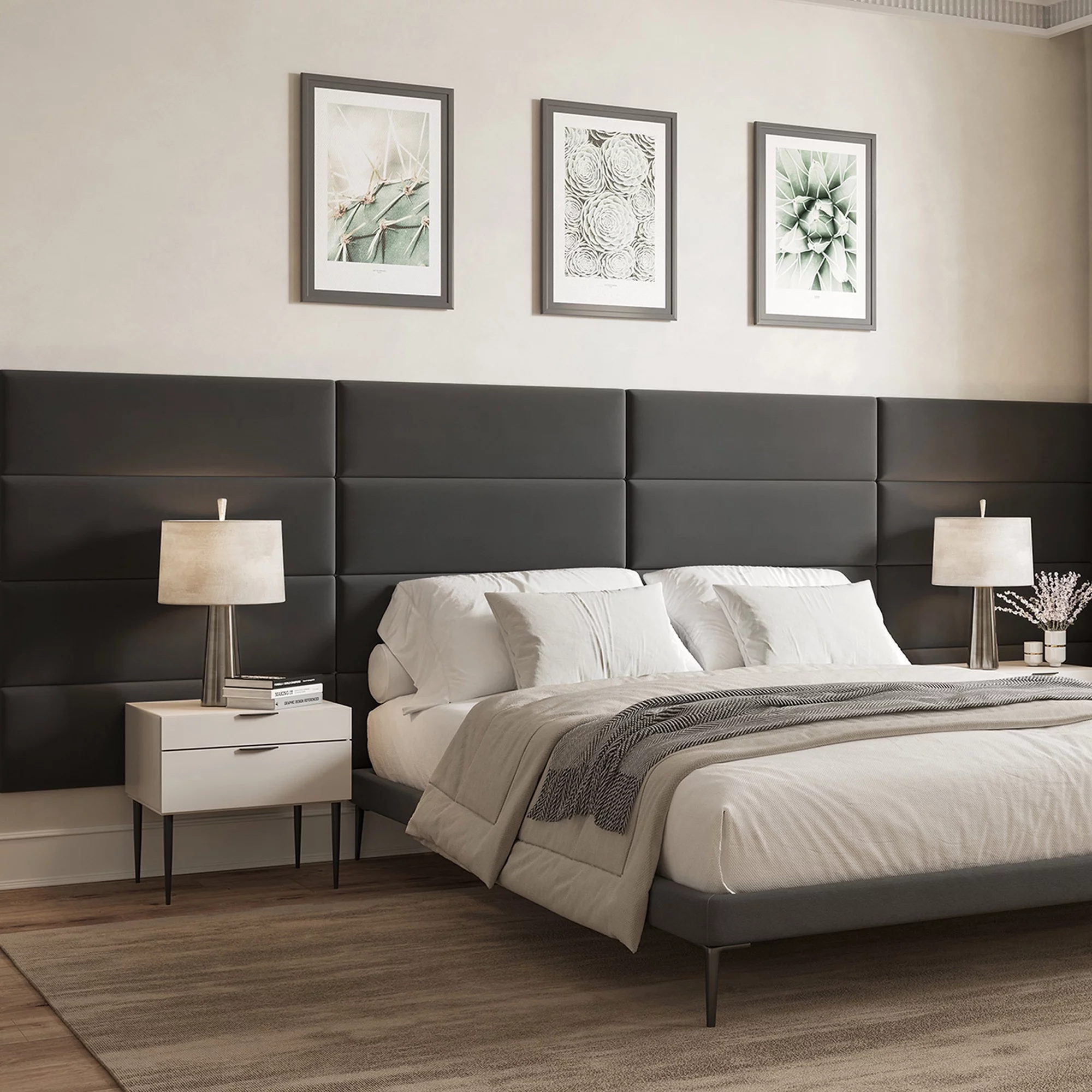 Upholstered Wall Panels Headboards - Pack of 4 Panels, Black (Each Panel 38" x 11.5")