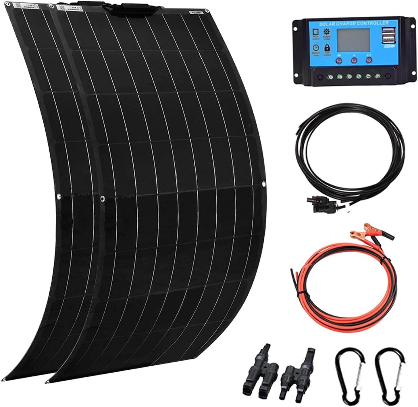Solar Panel 600W 2X 300W PET Flexible Solar Panel Portable Mono Solar Battery Charger with Controller for Car Yacht Battery Boat,with 40A Controller …