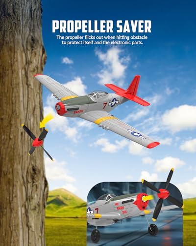 VOLANTEXRC RC Plane, 4 Channel Remote Control Airplane Fighter RTF with 6-Axis Gyro, 3 Modes & Aerobatics Easy to Fly, 2.4GHz Radio Controlled Aircraft for Beginners, Boys & Adults, P51D Mustang, Red