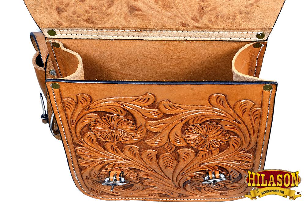 BG117F Hilason Western Heavy Duty Leather Cowboy Trail Ride Horse Saddle Bag Tan