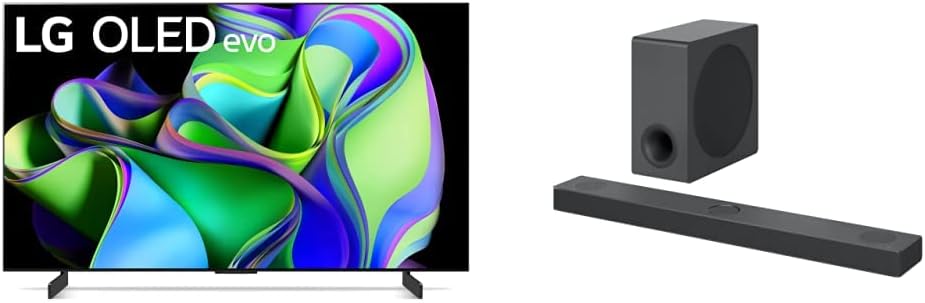 LG C3 Series 42-Inch Class OLED evo 4K Processor Smart TV for Gaming with Magic Remote AI-Powered OLED42C3PUA, 2023 S80QY 3.1.3ch Sound bar with Center Up-Firing, Dolby Atmos DTS:X, Black