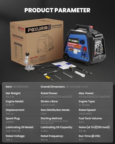 4000 Watt Inverter Generator, 120V Gas Powered Generator Super Quiet, RV Ready/EPA for RV, Camping and Home