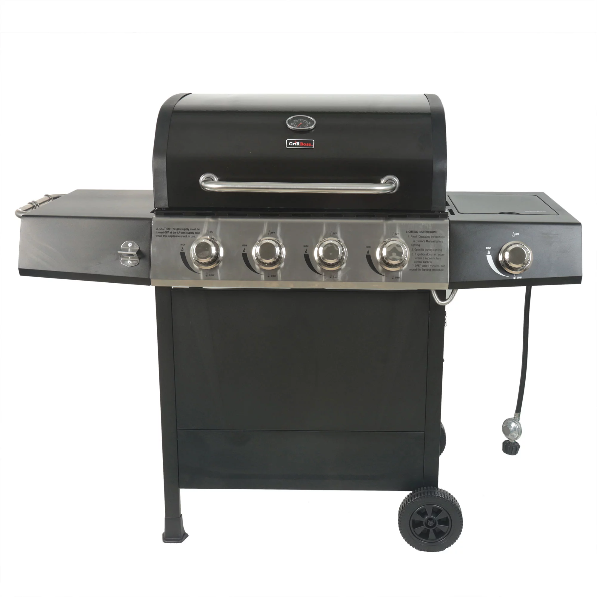 Grill Boss 4-Burner Gas Grill w/ Side Burner, Cover, and Side Shelves