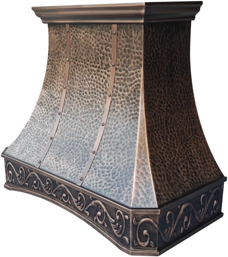 CT Copper Tailor Arched Copper Vent Hood Island Mount,36'' W,48''H, 610 CFM Exhaust Fan,Stainless Steel Vent,LED Light,Dishwasher-Safe Baffle Filters,VH26TRA1