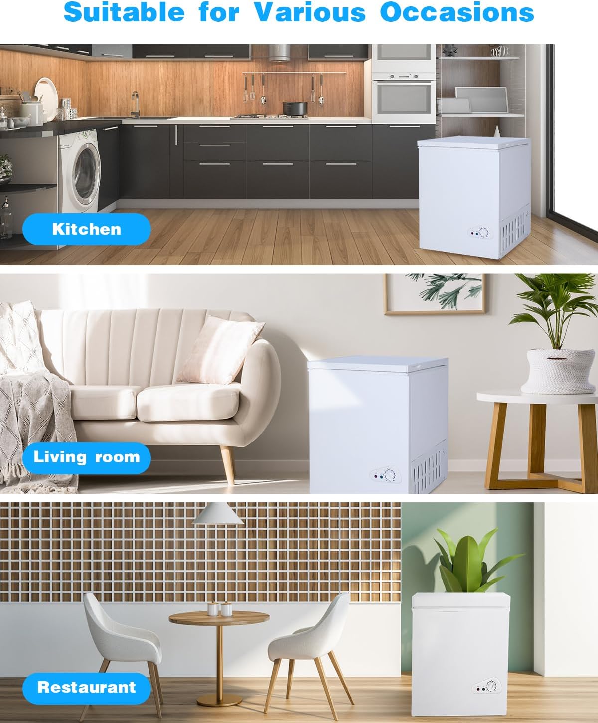 Compact Chest Freezer, 3.5 Cu.Ft. Deep Freezer with Basket, 6 Level Adjustable Temperature, Top Door Mini Freezer White