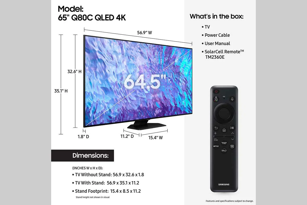 SAMSUNG 65 Class Q80C QLED 4K Smart TV QN65Q80CAFXZA
