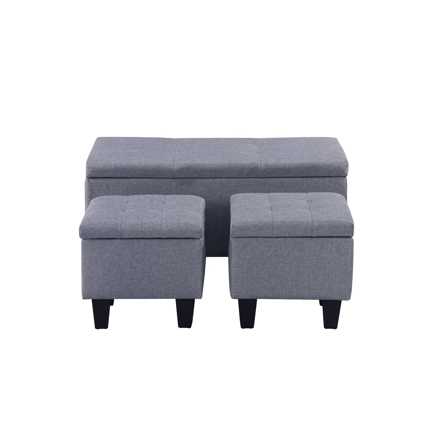 Holaki 3 in 1 Large Storage Ottoman Bench Set, Combination Tufted Ottoman Linen Bench for Living Room, Entryway, Hallway, Bedroom, Gray