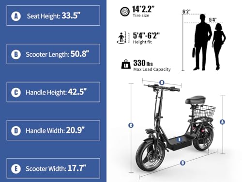 Electric Scooter with Seat for Adults, 500W Peak Motor Sit Down E Scooter with Basket/Box, 20-25 MPH and 20-30 Miles Long Range, 14" Pneumatic Tire, Ample Storage for Pet & Cargo