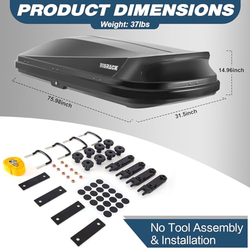 White Rooftop Cargo Box Carrier Large 21 Cubic Feet Car Top Mount Travel Luggage Storage,Dual Side Opening,Heavy Duty Waterproof Roof Storage Box Extra Keys,75.98" L x 31.5" W x 14.96" H