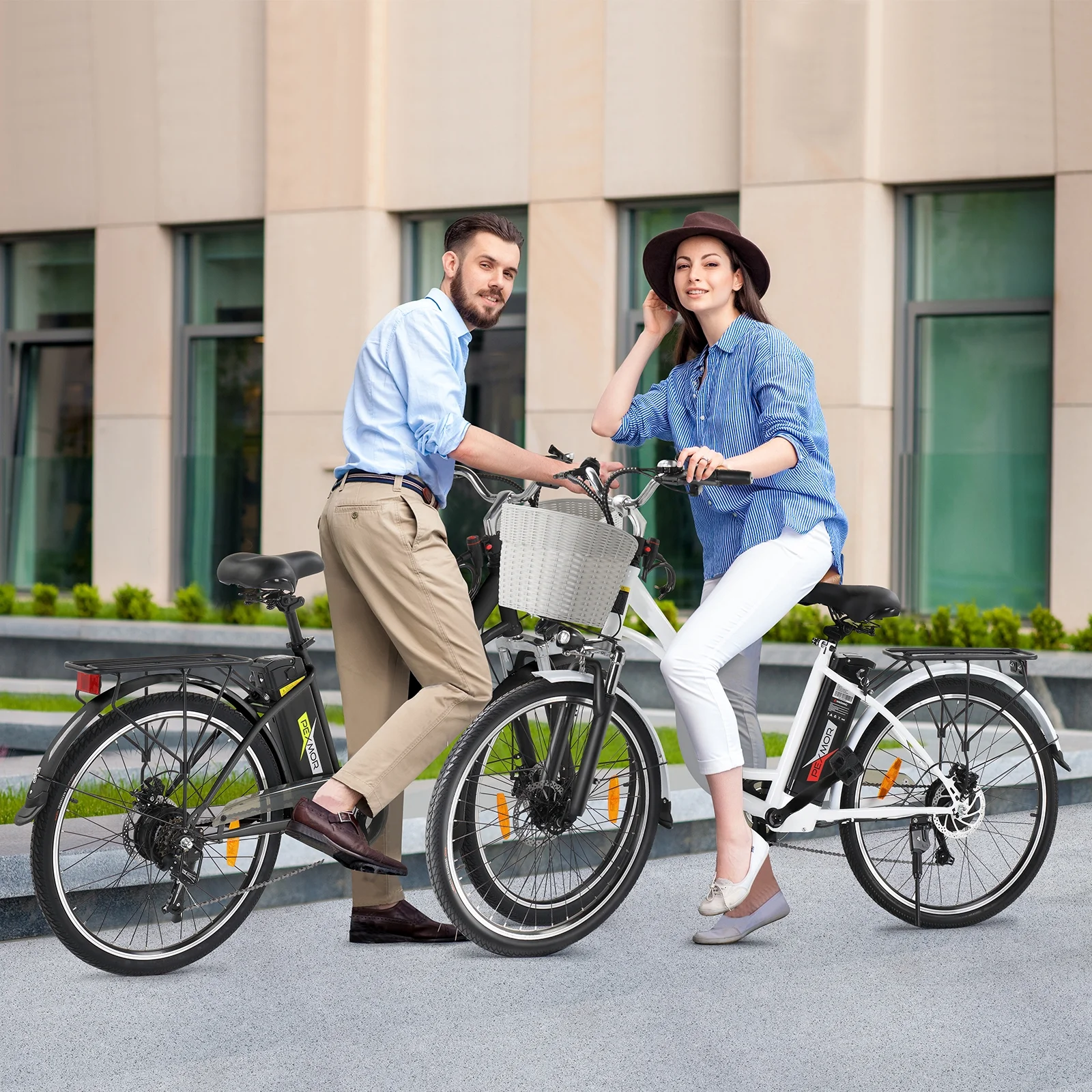 PEXMOR Electric Bike for Adults, 350W Electric City Cruiser Bike  Ebike 36V 12.5AH Removable Battery, 26" Electric Commuter Bicycle Shimano 6-Speed Dual Shock Absorber w/Basket & Headlight
