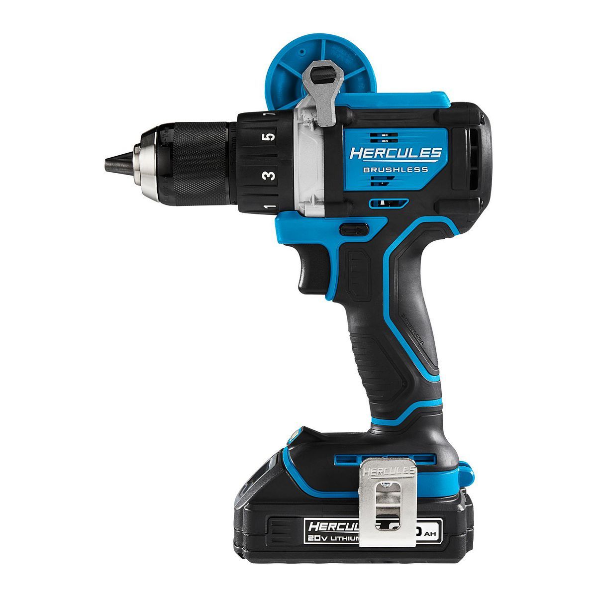 HERCULES 20V Brushless Cordless, 1/2 in. Drill/Driver Kit with Side Handle, 2 Ah Battery, and Charger