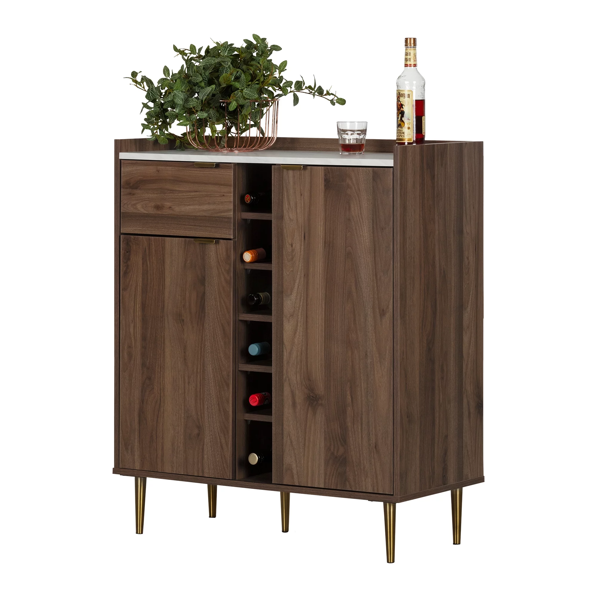 South Shore Hype Buffet with Strorage, Natural Walnut and Faux Carrara Marble
