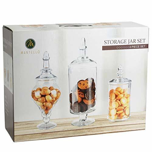 Mantello Decor Glass Apothecary Jars (Clear, Medium Large, Set of 3)