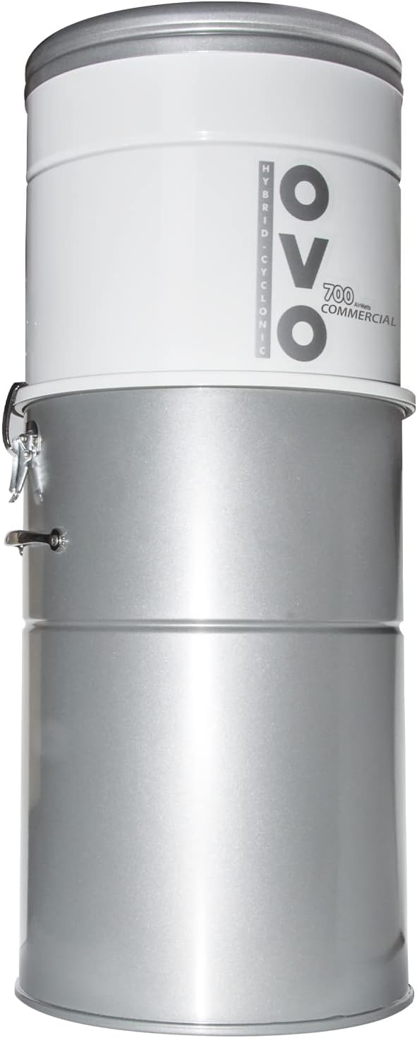 OVO Semi Commercial Central Vacuum System, Hybrid Filtration with or Without Disposable bags-700 Airwatts Power Unit, 35L or 9.25Gal, White