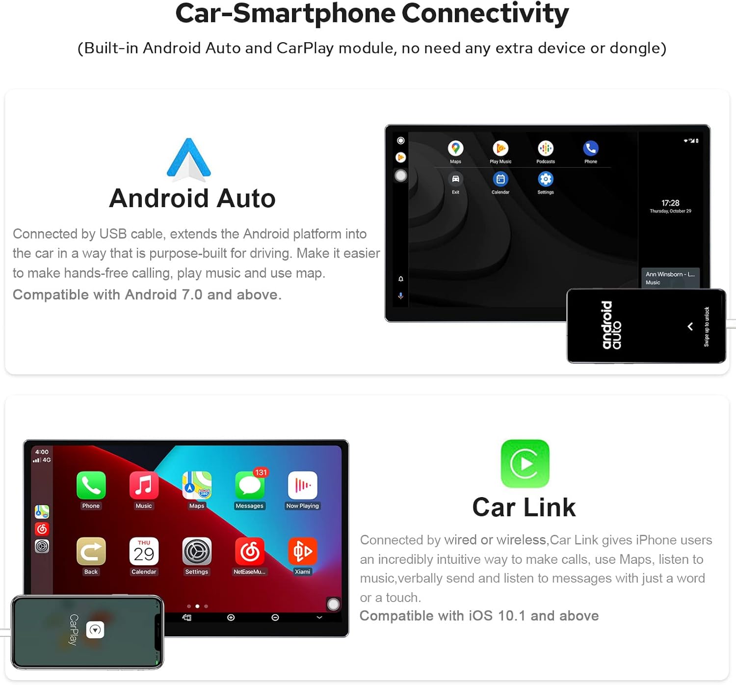 JOYING Carplay Stereo 11.6 Inch Octa Core Double Din Car Stereo Android 10 Navigation Car Stereo With Full-Fit 1920x1080 Screen 8GB+128GB Support Bluetooth 5.1/AM/FM Radio/4G Module/DVR/Back-Up Camera