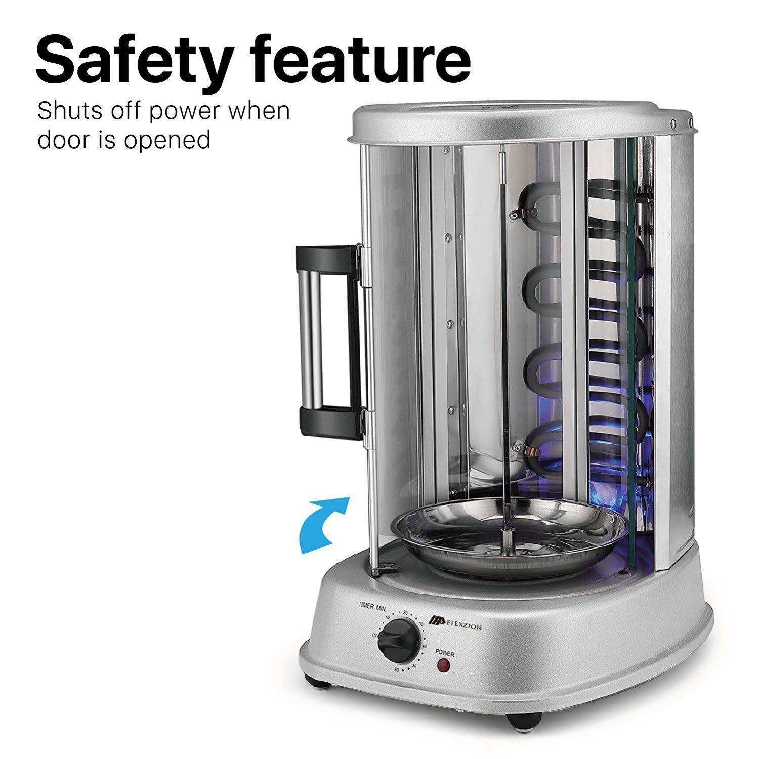 Flexzion Vertical Tower Rotating Rotisserie Oven Grill - Shawarma Kebab Electric Cooker Machine Countertop w/ Stainless Doner Ke