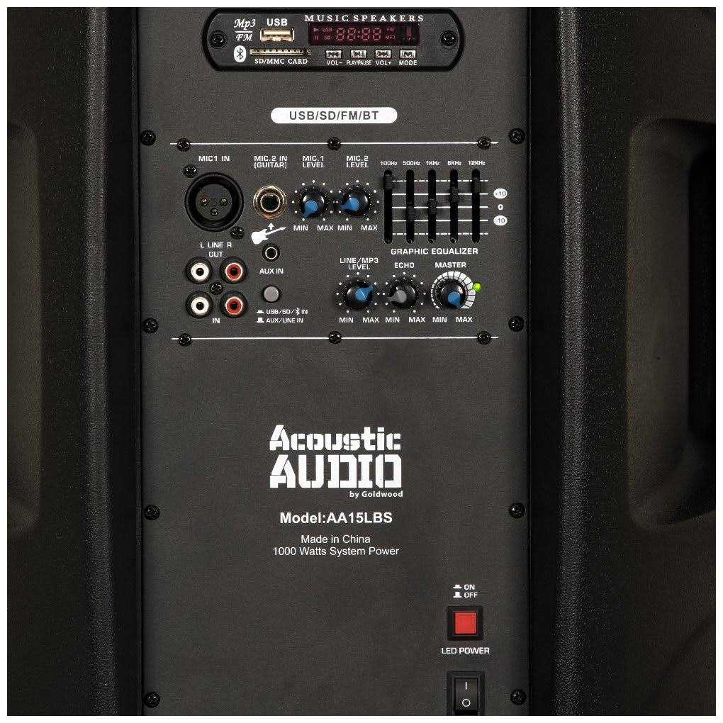 Acoustic Audio AA15LBS Powered 2000W 15x22 Bluetooth Flashing LED Speakers with Mics and Stands