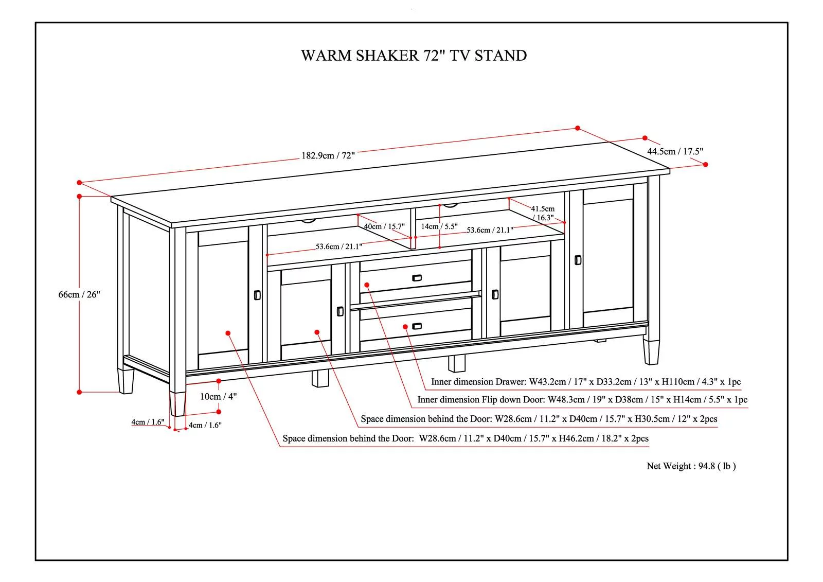 Warm Shaker SOLID WOOD 72 inch Wide Transitional TV Media Stand in Russet Brown For TVs up to 80 inches