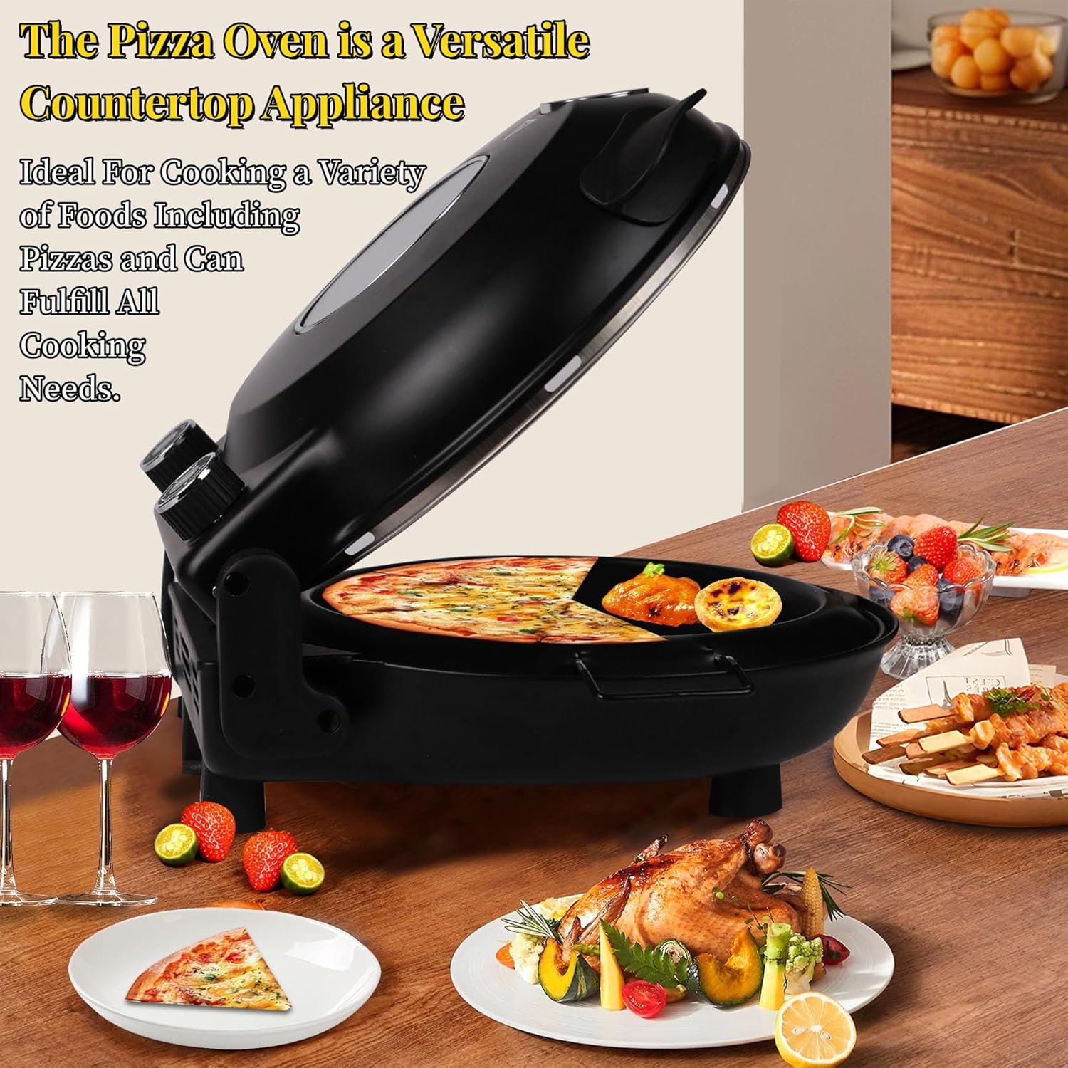 Pizza Oven 2024 Electric Pizza Oven Indoor Portable Pizza Maker 12 Inch Countertop Pizza Oven Outside, Pizza Oven Electric Indoor Heats Up To 800˚F Pizza Oven Backyard Pizza Oven As Seen on Tv