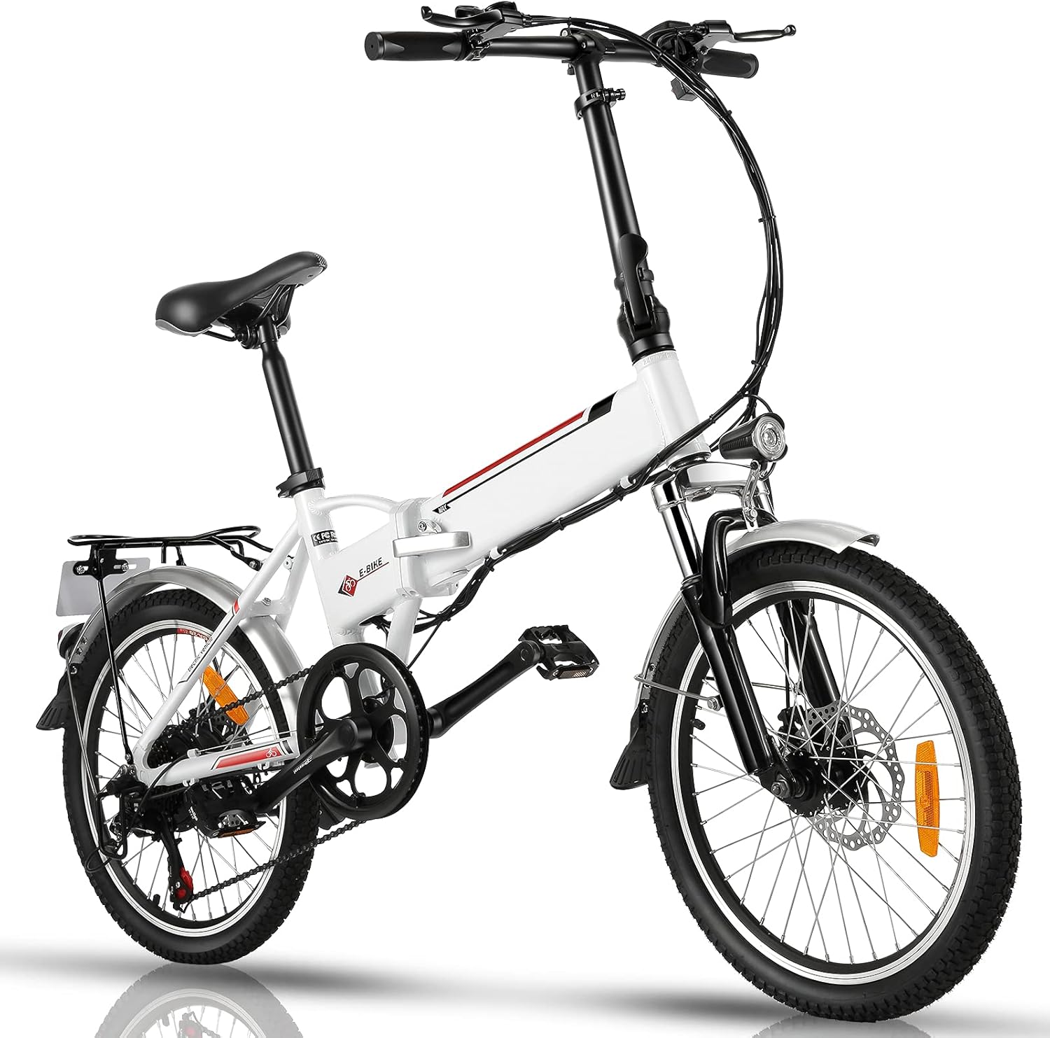 20 Folding Electric Bike with Removable Large Capacity Lithium-Ion Battery (36V 250W), Electric Bicycle 7 Speed Gear and Three Working Modes (White, 20 inch)