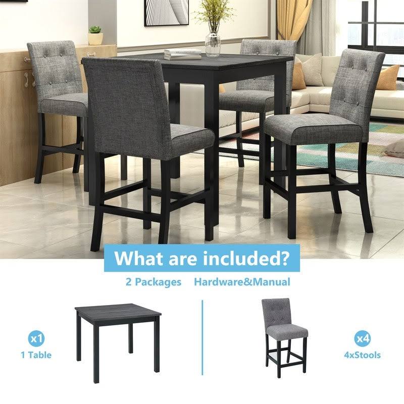 [Pre-sale]5-Piece Dining Set Wood Square Dining Room Table and Chairs Stools - Grey