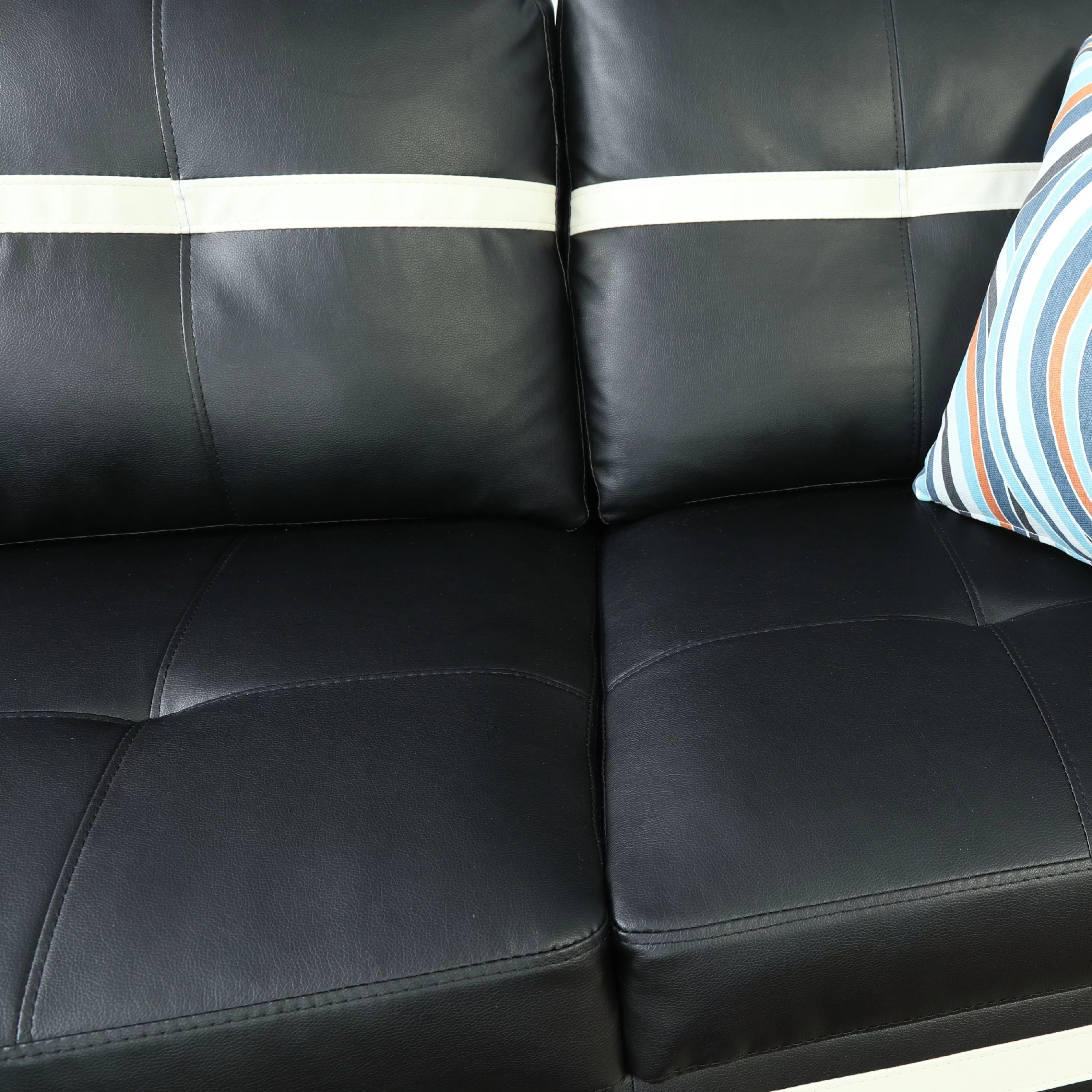 AYCP Furniture Sectional Sofa Set with Storage Ottoman, Left Hand Facing Chaise, Black Faux Leather