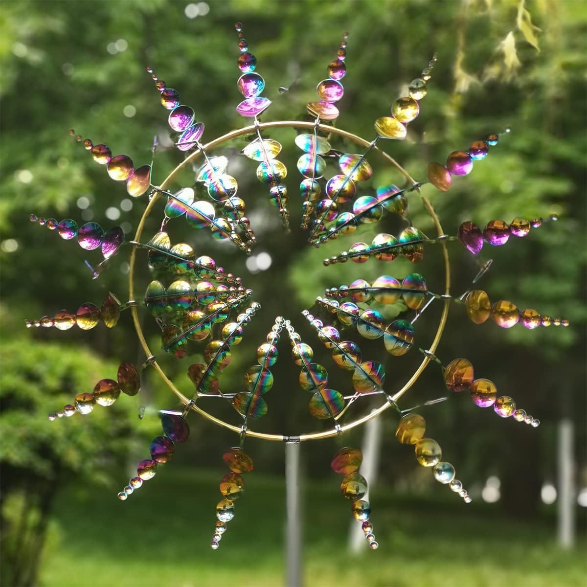 Unique and Magical Metal Windmill - 3D Wind Kinetic Sculpture - Wind Catchers Metal Outdoor Patio Decoration - Metal Wind Spinners Suitable for Outdoor Garden (Round-Silver)