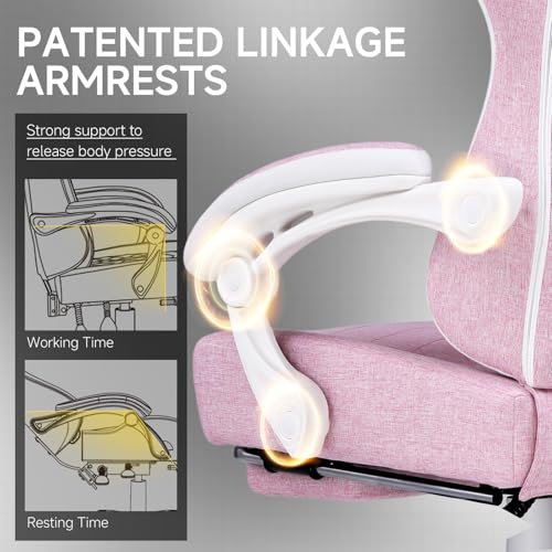 GTPLAYER Office Chair, Gaming Computer Desk Fabric Chair with Footrest, High Back Ergonomic Office Chair with Pocket Spring Lumbar Support and Linkage Armrests Adjustable Height Swivel for Home Task