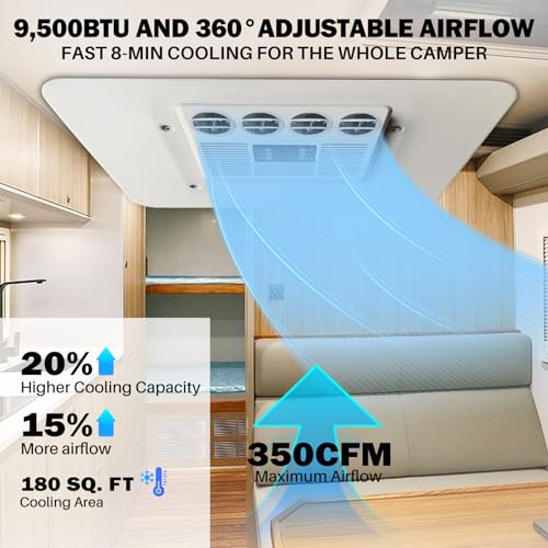 8000 BTU Cooling RV Air Conditioner 12V, Universal RV Rooftop Ac Unit All-In-One 12 Volt DC Camper Ac Units, Low-Noise Easy Install For Car, Truck, Trailer, Fifth Wheel, Golf Cart, Motorhome