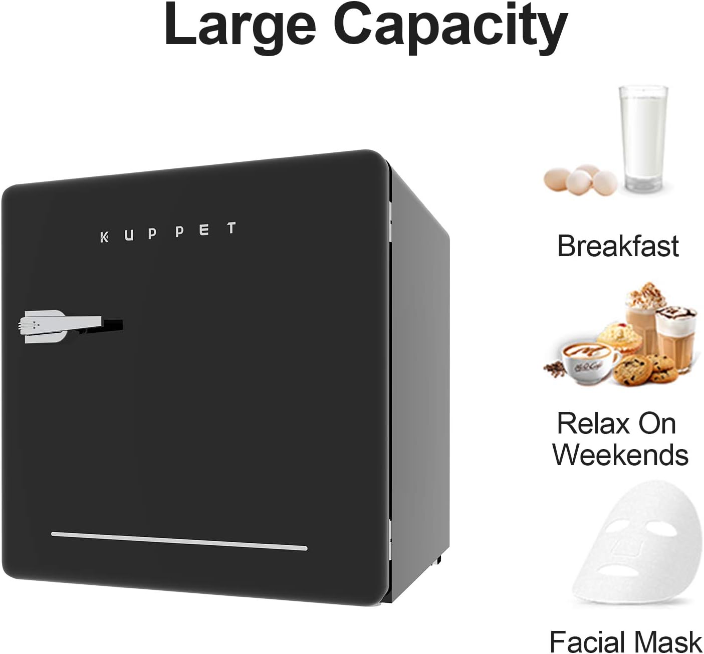KUPPET Classic Retro Compact Refrigerator Single Door, Mini Fridge with Freezer, Small Drink Chiller for Home,Office,Dorm, Small beauty cosmetics Skin care refrigerated for home,1.6 Cu.Ft (Black)