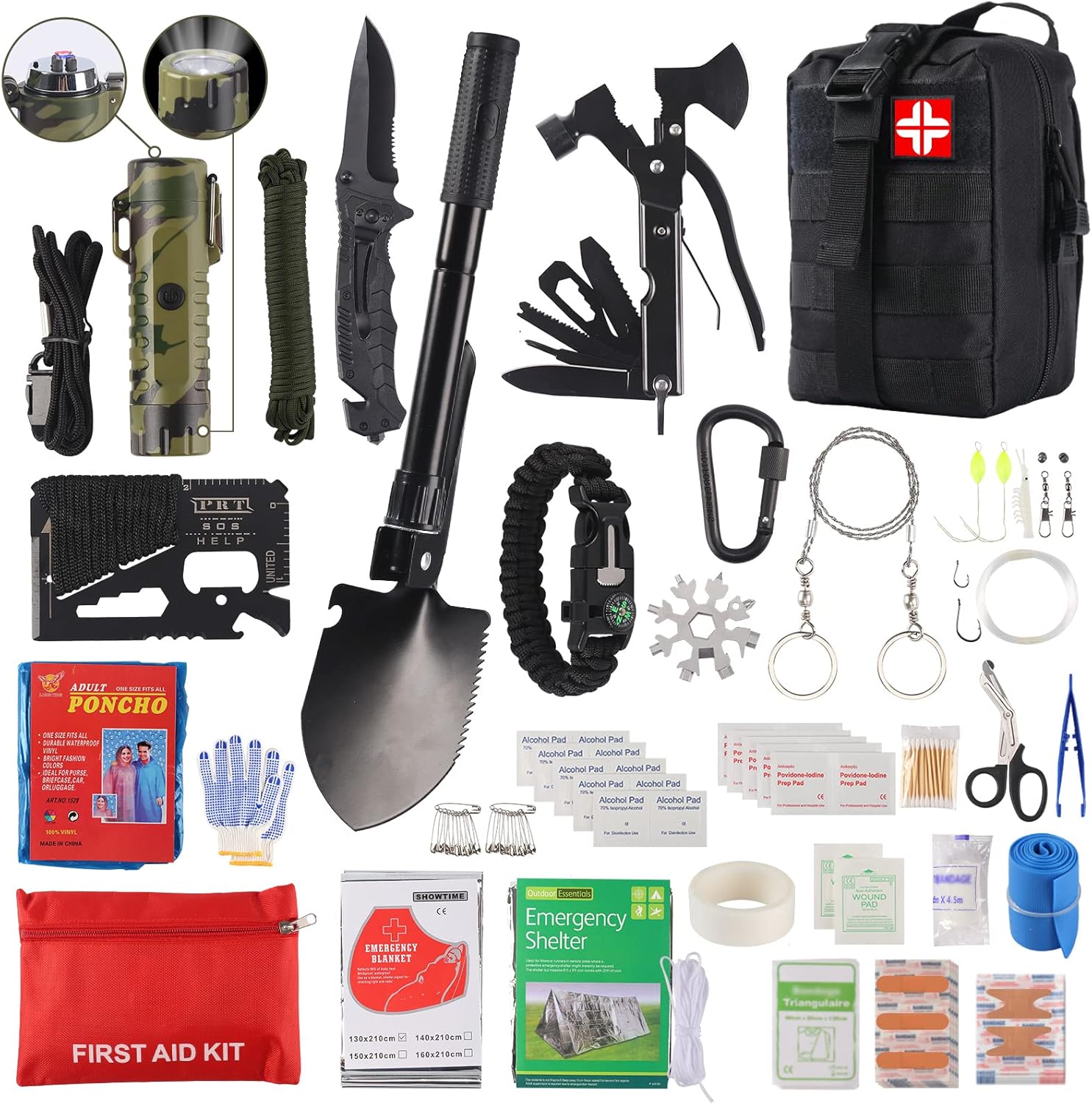 Gifts for Dad from Daughter, 136 Pcs Emergency Survival Kit and First Aid Kit with Molle Pouch, Waterproof Electric Lighter Flashlight, Multi-Tools Survival Gear for Men Camping Hiking