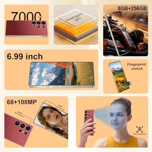 I25 Ultra Unlocked Android Phone 6.99" AMOLED 7000mAh Long-Lasting | Snapdragon 8 Gen3 | 8GB RAM+256GB | 68MP+108MP Pro Camera | Face Unlock + Stylus | Android 14 System (Blue)
